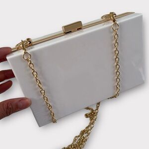 Box Clutch Bag with Crossbody Chains - White